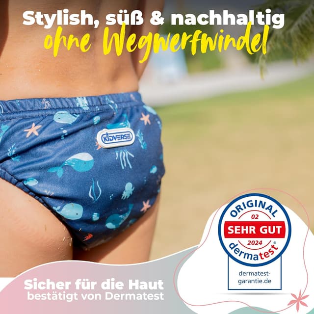 Detalle 1 de KIDVERSE Schwimmwindel Baby Badehose (wiederverwendbar) ab 6 bis 12 Monate – hautfreundlich & inklusive Tragetasche