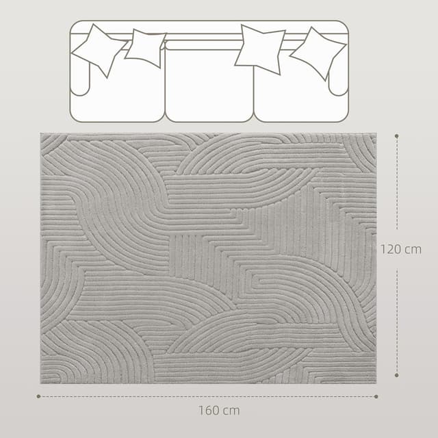 Detalle de HOMCOM Tapis de salon 160 x 120 cm à poils épais géométrique gris