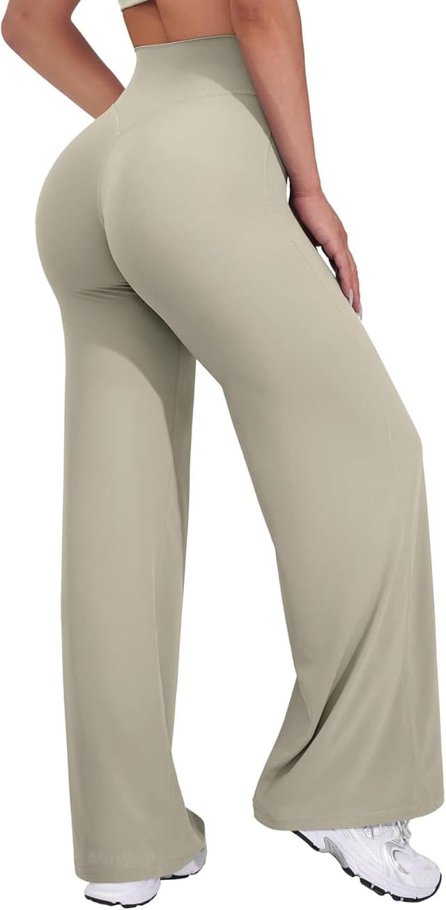 Detalle de VOYJOY High-Waist Wide-Leg Lounge Leggings (Straight Leg) — Stretch Casual Sweatpants for Women