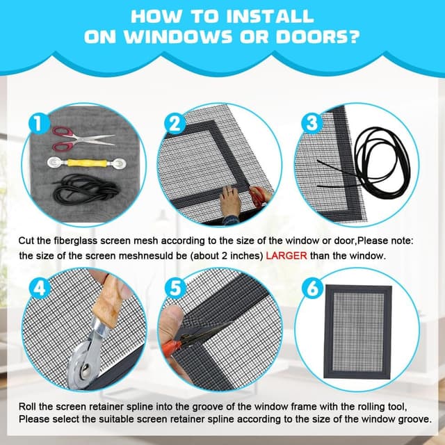 Detalle de BUZIFU Fliegengitter Meterware aus Fiberglas, 90 x 500 cm mit Fensterputzbürste – UV-beständig für Fenster & Türen (Schwarz)