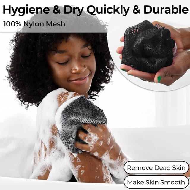 Detalle 2 de African Net Sponge Authentic – 2 Pack Body Back Scrubber Bath Sponges (Black & Blue)