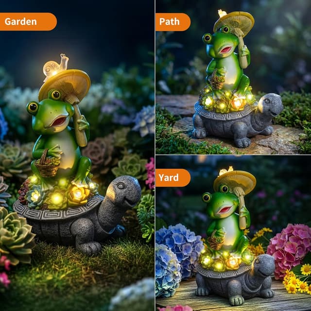 Detalle de 2026 Unique Solar Turtle Garden Statue with LED Lights, Succulent Details & Waterproof Design