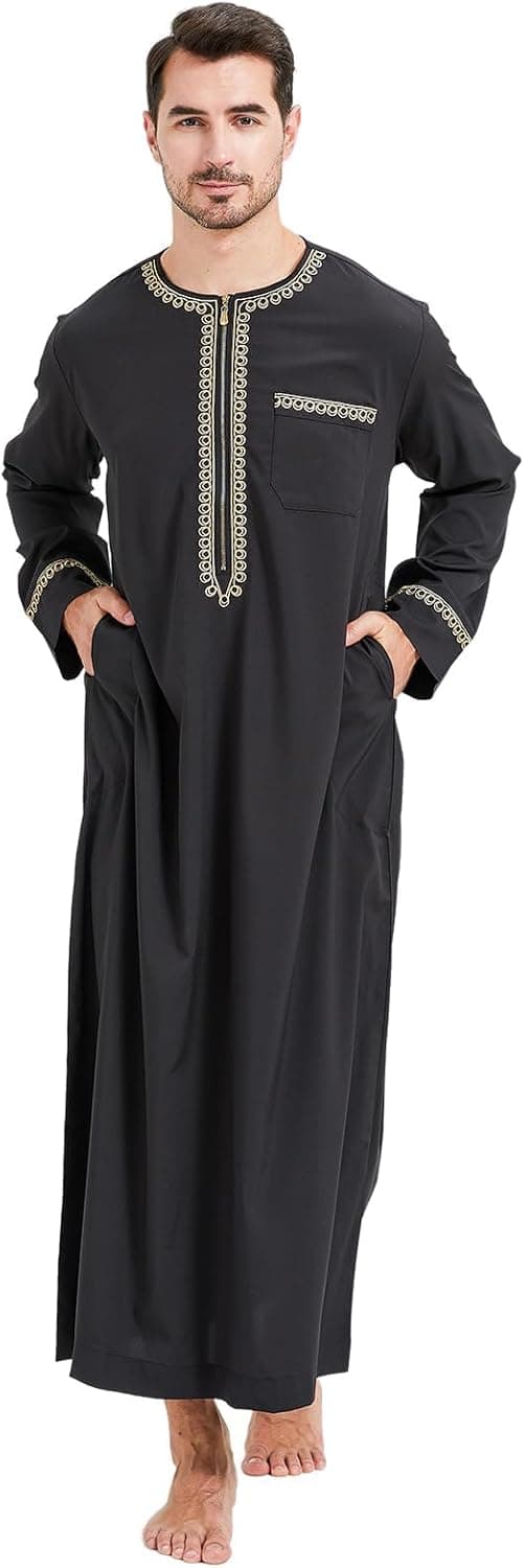 Thumbnail 1 de KRUIHAN Vêtements Musulmans Homme Kaftan Abaya Blanc Noir