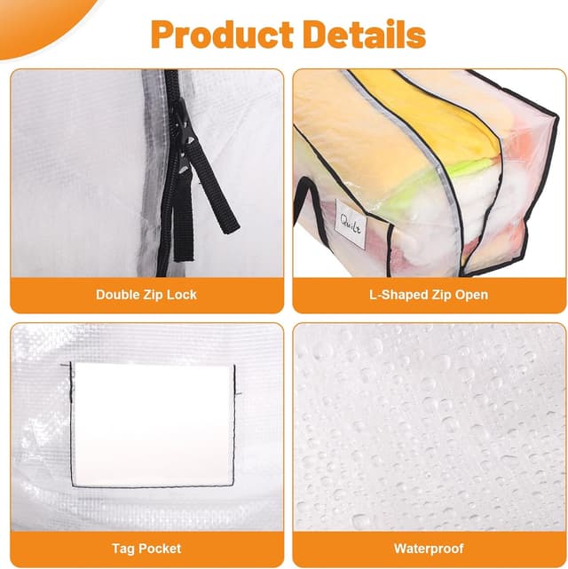 Thumbnail 6 de Dntorx 8 Pack 90L Moving Bags – Heavy Duty Waterproof Storage Totes with Zip & Clear Panel