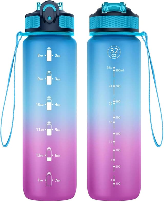 Detalle de NAVTUE 1L Sports Water Bottle with Straw, Time Markings & Leakproof Lock