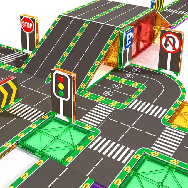 Detalle de obakaer 64-teilige magnetische Bausteine Straßenaufsatz-Set mit Magnetfliesen (STEM) – für Kinder ab 3 Jahren