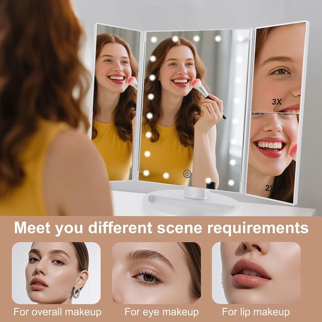 Thumbnail 5 de deweisn Tri-Fold Lighted Vanity Mirror 3X ๐