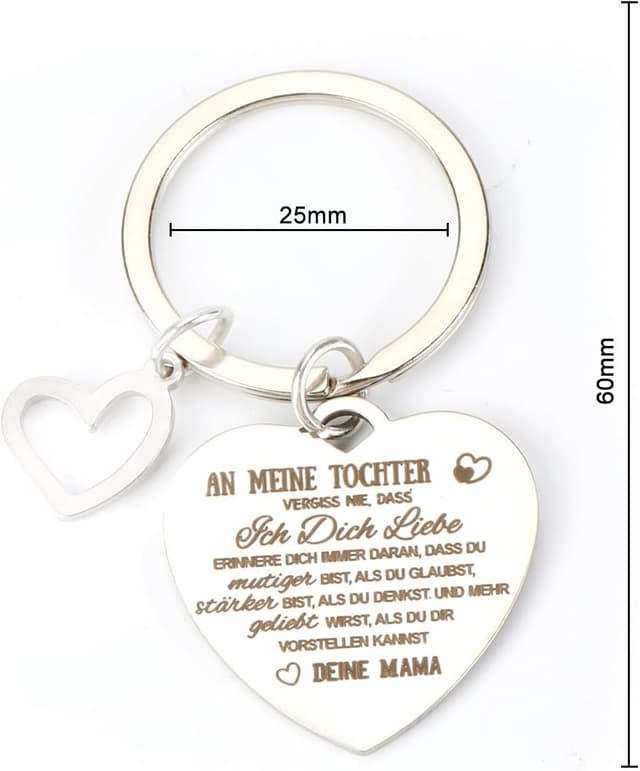 Detalle 2 de OBEISN herzförmiger Edelstahl-Schlüsselanhänger mit Spruch – Geschenkidee für Frauen und Tochter