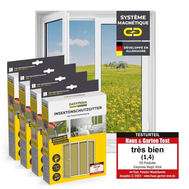 Detalle de EASYmaxx zanzariera per finestre con Magic Click magnetico (fino a 150 x 180 cm) – 4 pezzi