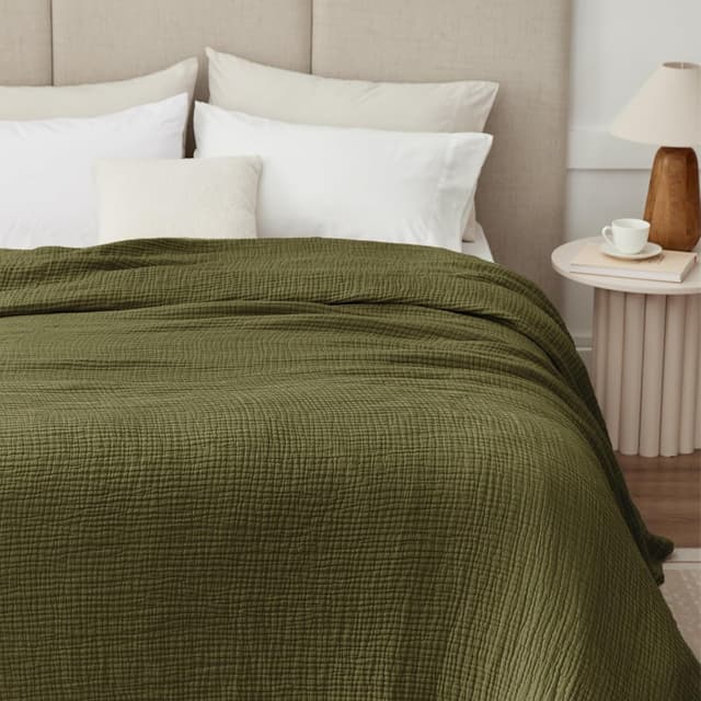Thumbnail 6 de Kozyhvn 100% Cotton Muslin Blanket (Twin 66" x 90") in Olive Green