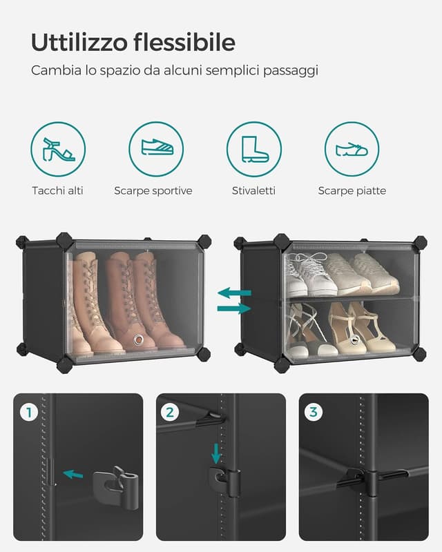 Thumbnail 5 de SONGMICS LPC034B01 scarpiera modulare a 8 scomparti per 32 paia, con sportelli e telaio in acciaio