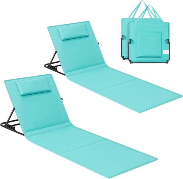 Detalle de SONGMICS Chaises longues de plage GCB251C01 (lot de 2), transats pliants avec appui-tête et dossier inclinable