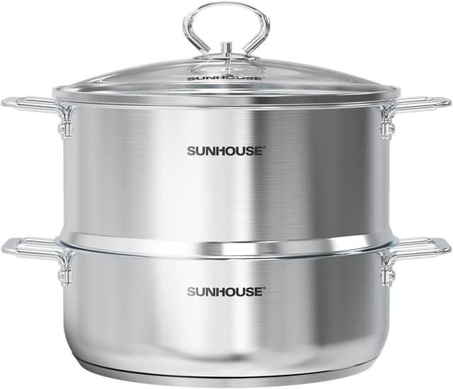 Detalle de SUNHOUSE 2-Tier Stainless Steel Steamer Pot 5.5 QT 🍲