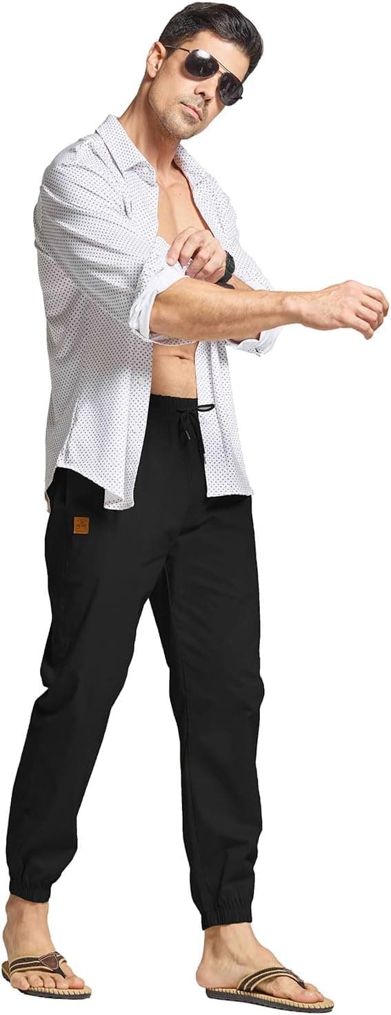 Detalle 2 de JustSun Cargo Jogger Chino Trousers for Men with Elastic Waist, Drawstring and Pockets