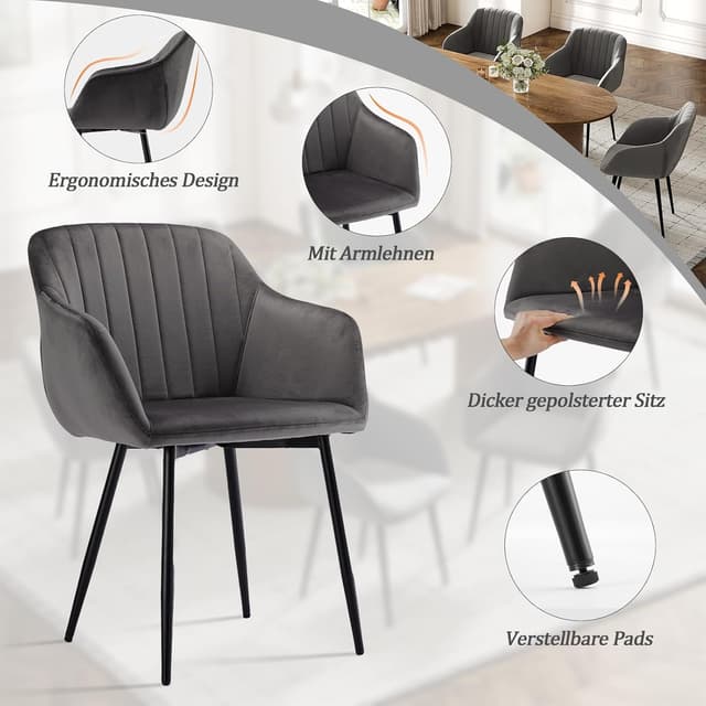 Detalle de Goeurvant Sedie da cucina in velluto, 6 posti