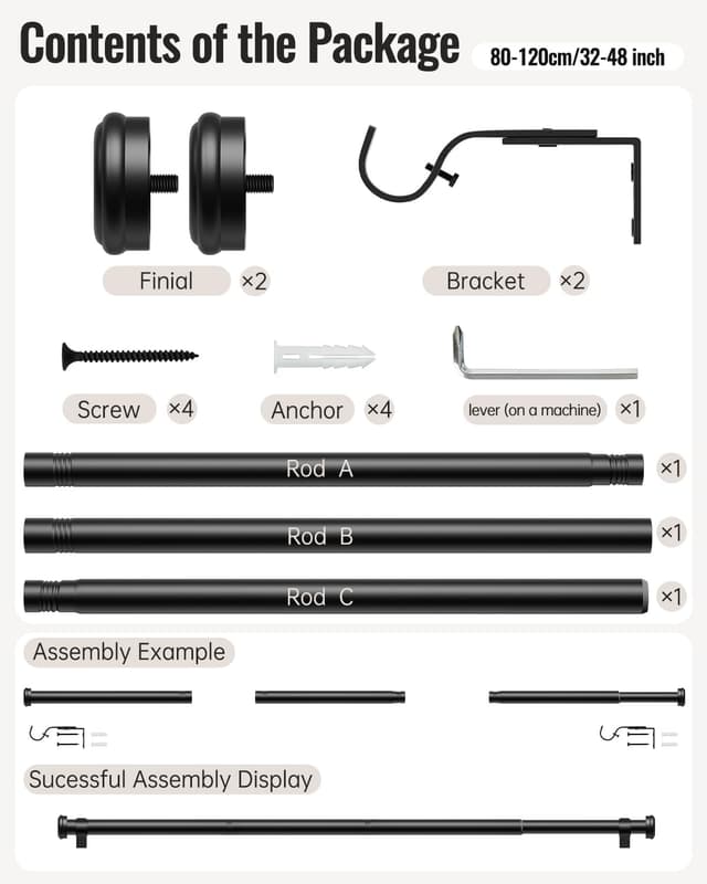 Detalle de Curtain pole for eyelet curtains, 80–120cm