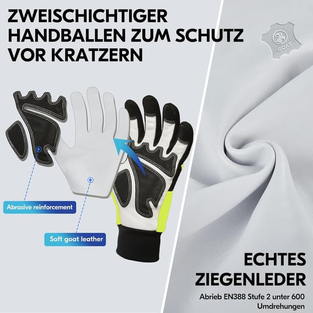 Detalle 2 de Vgo... 12-Schicht Kettensägenhandschuhe GA9767CS (1 Paar) mit UHMWPE-Patches & Ziegenleder