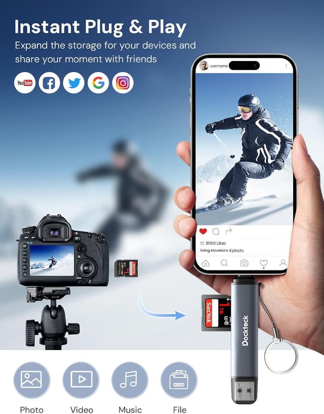 Detalle de Dockteck USB 3.0 Kartenleser 2-in-1 für SD & MicroSD mit OTG (UHS-I)