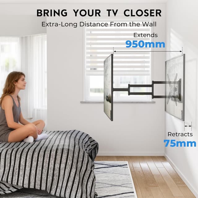 Detalle de BONTEC Langarm TV Wandhalterung 950 mm für 26–65″ Fernseher