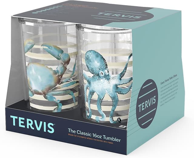 Detalle de Tervis Sara Berrenson Atlantica Collection Double-Walled Insulated Tumbler Travel Cup (16oz, 4-Pack) — Made in USA