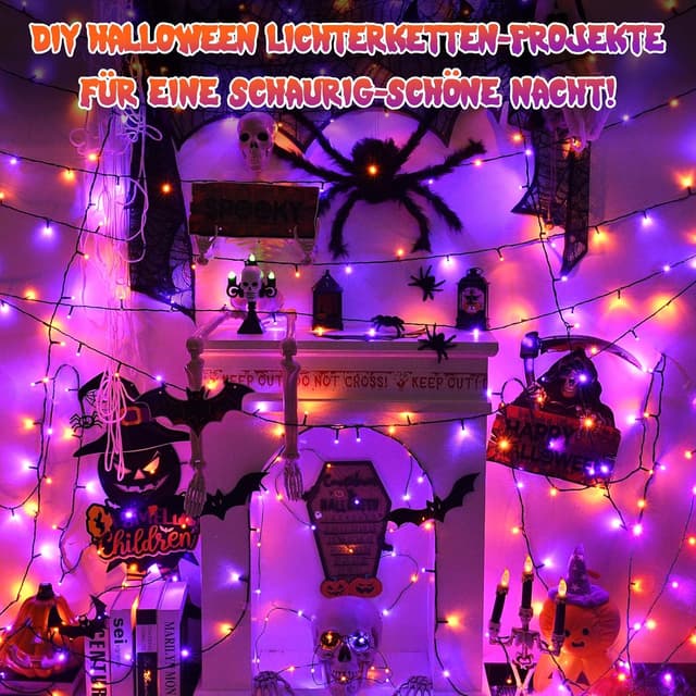 Thumbnail 6 de Lincentra Halloween-Lichterkette außen 40 m (400 LEDs) Orange/Lila mit Timer & 8 Modi
