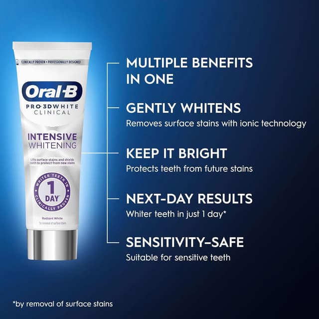 Detalle 2 de Oral-B Pro-3D White Clinical Intensive Whitening Toothpaste 150 ml 🪥
