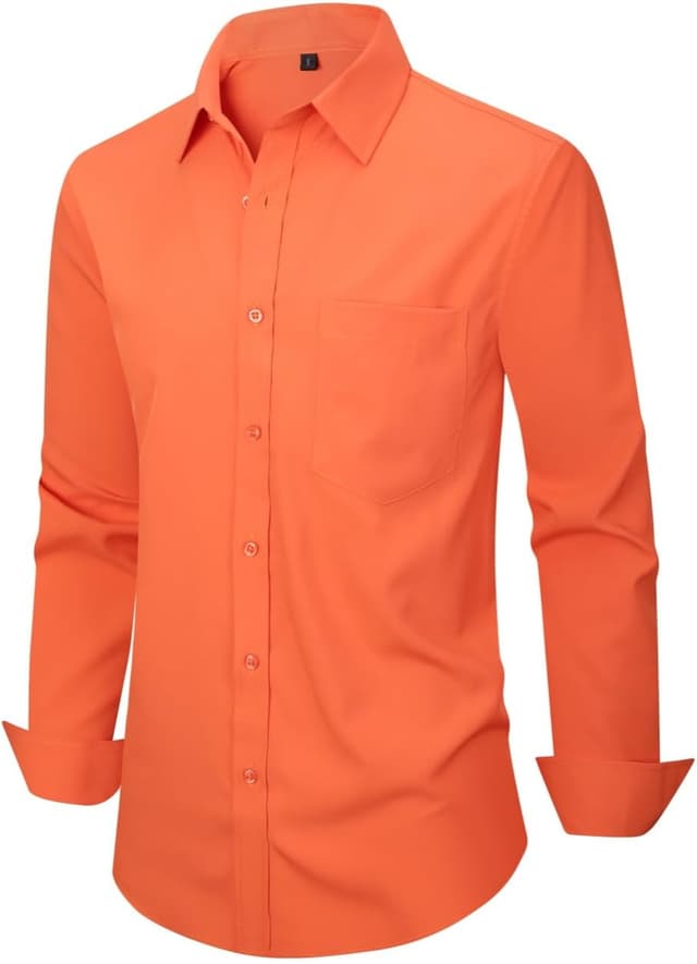 Detalle de corfty Men Long Sleeve Dress Shirt — Regular Fit Stretch Free-Wrinkle Casual Button-Down