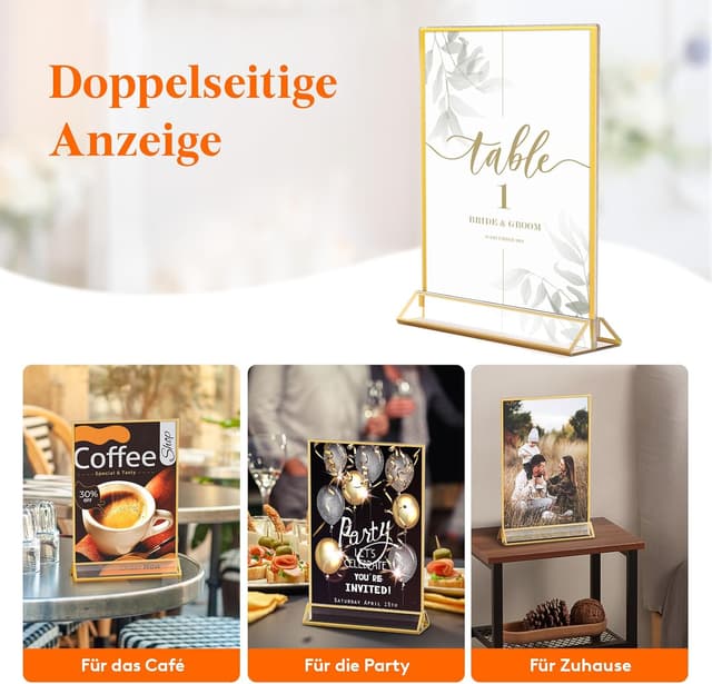 Thumbnail 6 de Lifewit 6er Pack Tischaufsteller A5 aus Acryl mit goldenen Rändern (doppelseitig) – Menü- & Tischnummernhalter