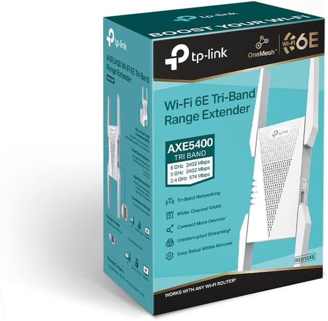 Detalle de TP-Link RE815XE WiFi 6E Repeater AXE5400 (Tri-Band, 6 GHz/160 MHz, WPA3)