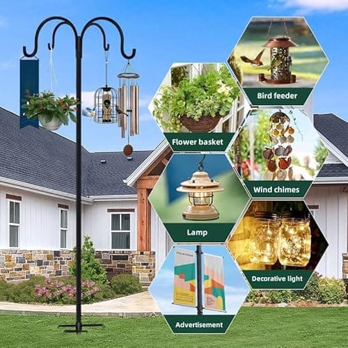 Detalle 2 de QUZGVEXA adjustable bird feeder pole with multi-hook hanging station (223cm)