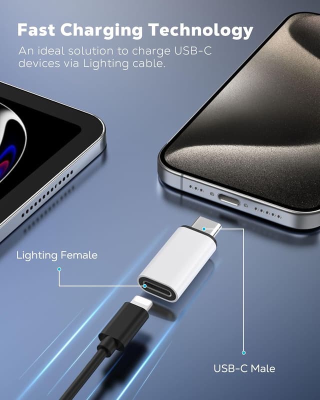 Detalle de MoKo Lightning to USB-C Adapter 2 Pack (Charging & Data Sync Only, White) — USB-C to Lightning for iPhone/iPad & USB-C Devices