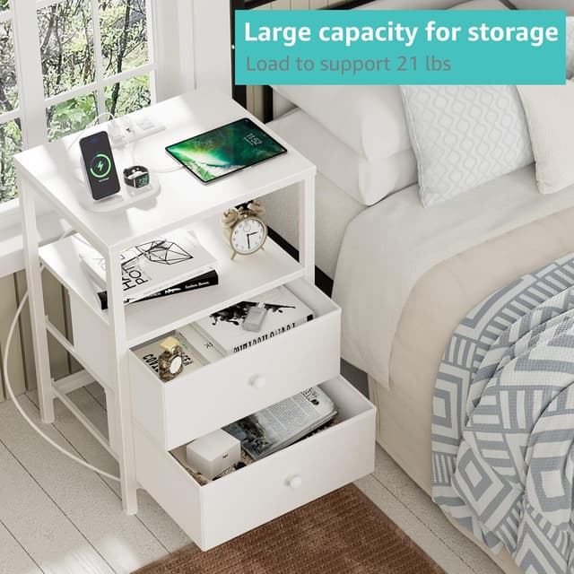 Detalle 2 de BOLUO White Nightstand with Charging Station