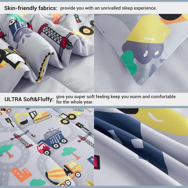 Detalle de Mooreeke Kids Twin Comforter Set (6-Piece) in Excavator Grey – Microfiber Bedding “In a Bag”