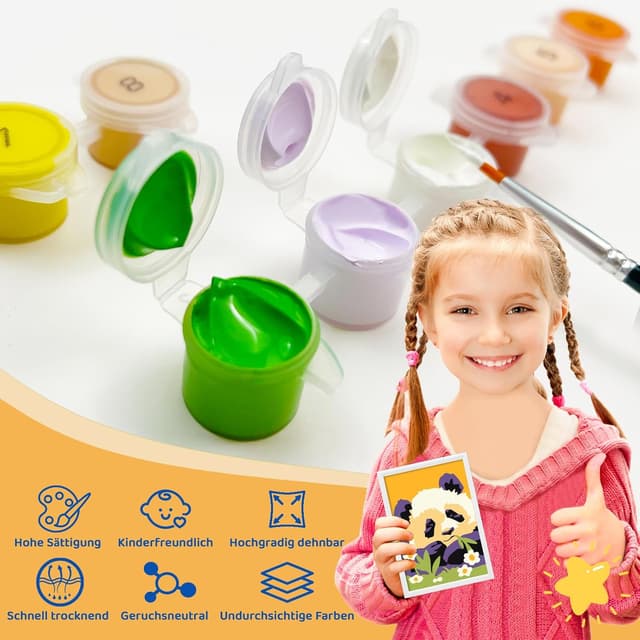 Detalle de Zimrobin 4er-Set „Malen nach Zahlen“ für Kinder (12 × 8 cm) mit Acrylfarben & 3 Pinseln – Motiv „Schöne Blumen“