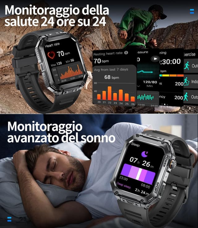 Detalle de BENYAR SMART Militare Smartwatch Uomo EF2 PRO con display 1,91" AMOLED, IP68 e batteria da 500mAh
