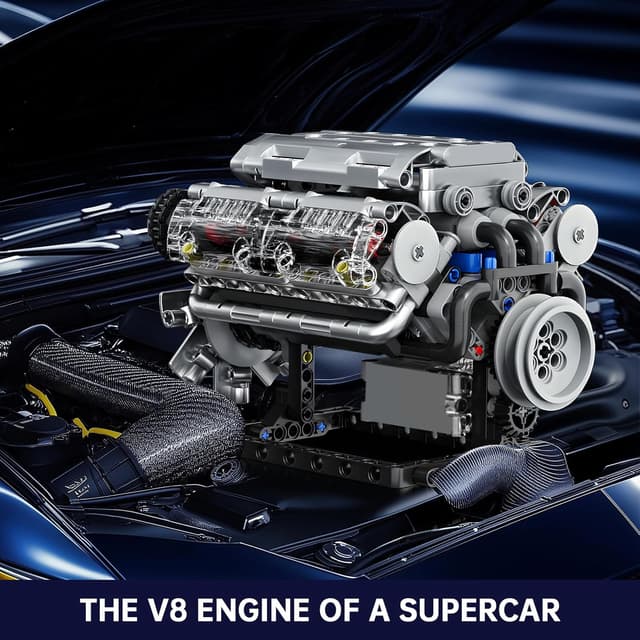 Thumbnail 3 de Mould King 10088 Technik V8-Motor Bausatz (535 Teile) – transparentes Funktionsmodell mit Antrieb zum Mitmachen