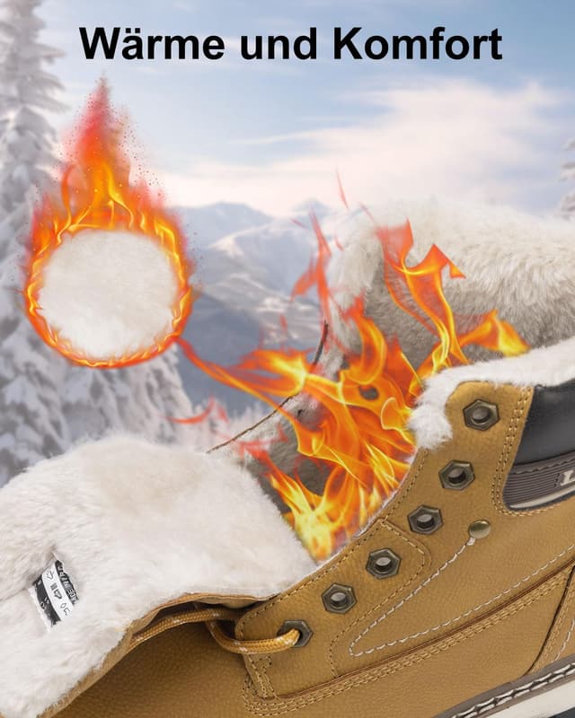 Detalle de Bottes d’hiver homme en cuir synthétique LANGDU fourrure chaude, semelle antidérapante et lacets (41–46 EU)