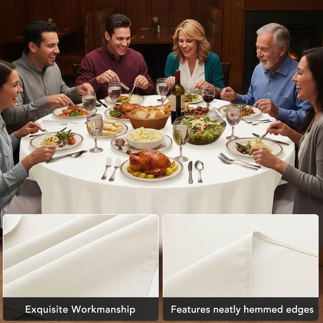 Detalle de Dailyset 6-Pack Ivory Round Tablecloths (120 Inches) for 5–6 Ft Round Tables