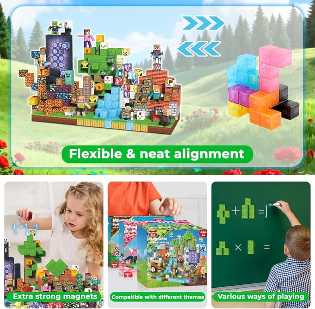 Detalle de Annexfun 464PCS Magnetic Blocks with 10 Action Figures STEM Building Set (Ages 6+)