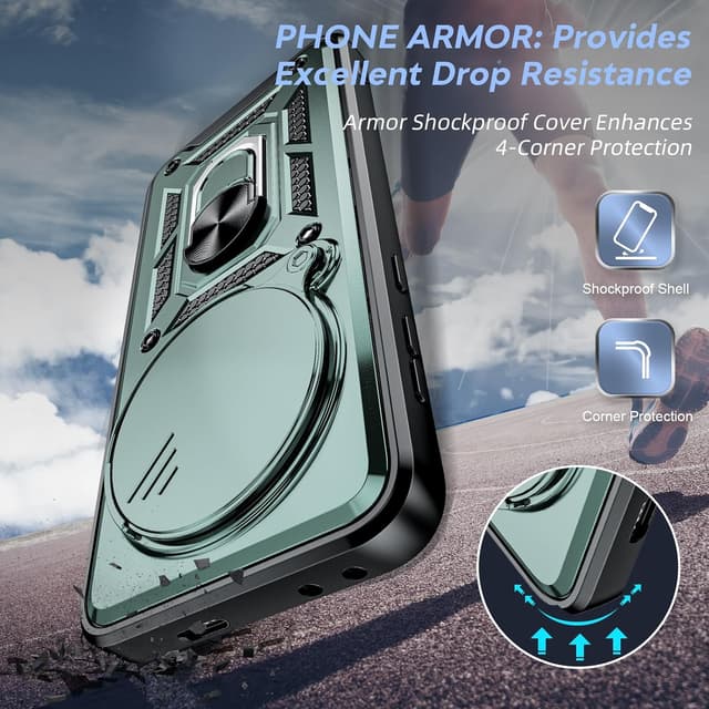 Detalle de LeYi Military Shockproof Case with Sliding Camera Cover for Honor Magic 7 Pro 5G (Green)