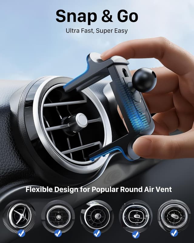 Detalle 2 de YOSH Car Phone Holder for Air Vent with Reinforced Spring Clip – universal dashboard cradle