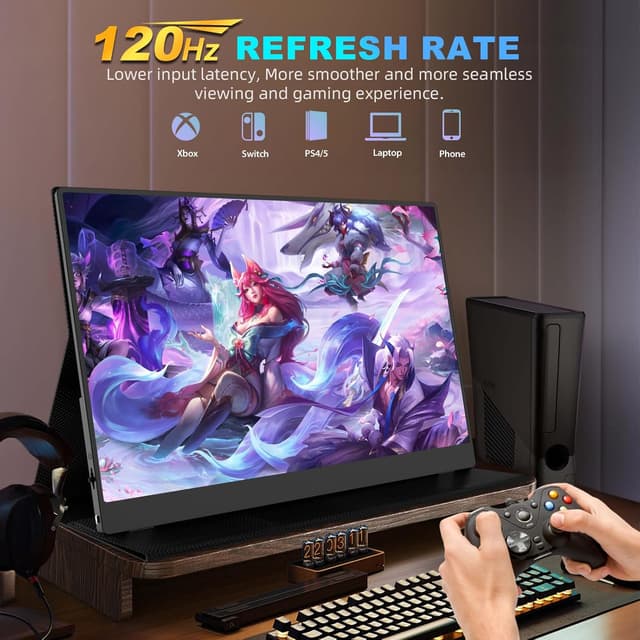 Detalle 2 de MOMODS tragbarer Monitor 18,5 Zoll (120 Hz, IPS, 1080p) – mobiler Gaming-Bildschirm mit USB‑C und Mini‑HDMI