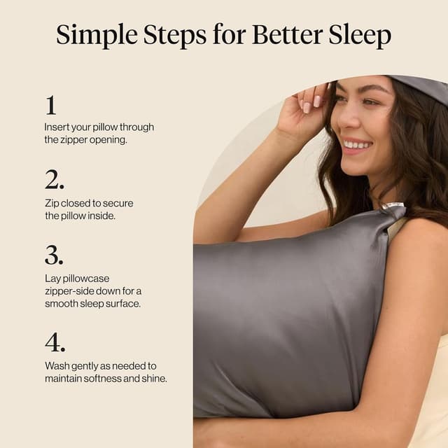 Thumbnail 6 de Kitsch Satin Pillowcase with Zipper for Hair & Skin (Charcoal) – 48x66 cm