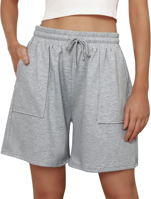 Detalle de Cowasto Women’s Cotton Sweat Shorts with Drawstring Waist and Pockets (7" Inseam)