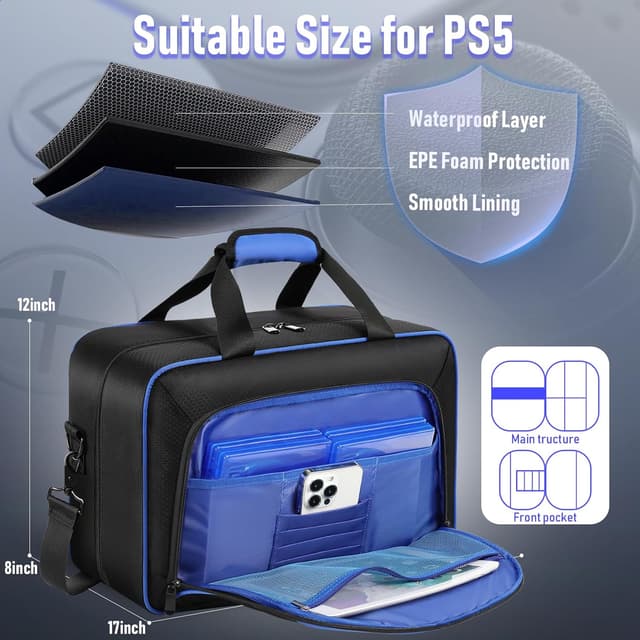 Detalle 2 de COMECOI Carrying Case for PS5 (Travel Bag for PS5 Disk/Digital, Controllers & Accessories)