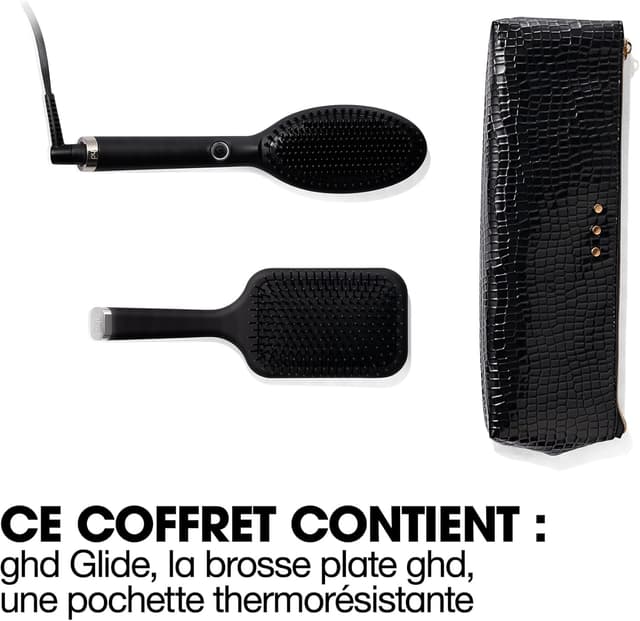 Detalle de Coffret ghd Glide : brosse chauffante lissante noire avec pochette
