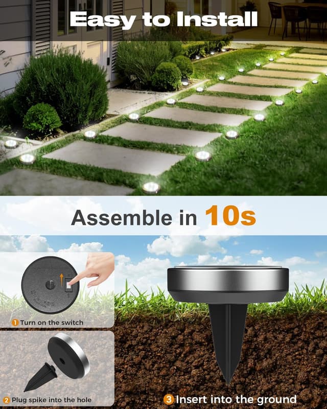 Detalle de btfarm Set da 8 luci solari da giardino con LED interrati IP65 (bianco freddo)