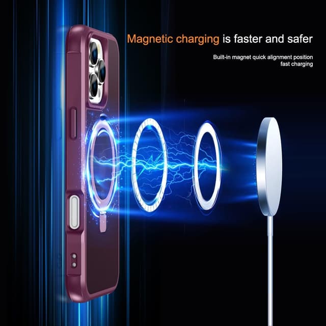 Thumbnail 2 de CHAOFEnG Magnetic Compatible with iPhone 16 Pro Case with Stand (Military Drop Tested) Ring Stand, Wine Red