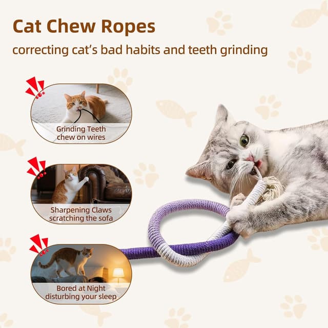 Detalle de lompyeu Katzenminze Spielzeug 12-teiliges Set mit Kauhölzern, Beißseilen und Plüschfisch