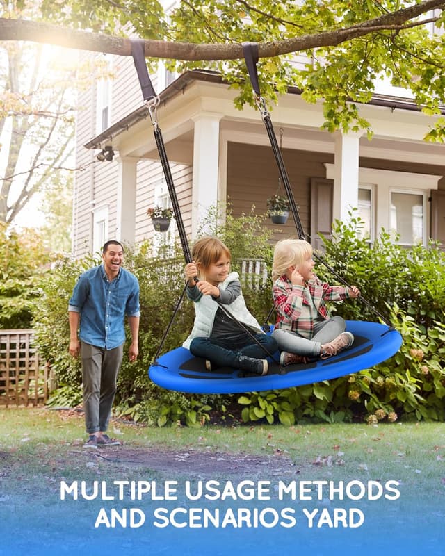 Detalle de Everyfun 43" Saucer Tree Swing (Waterproof, Adjustable Straps) – 700 lbs Capacity, Cobalt Blue